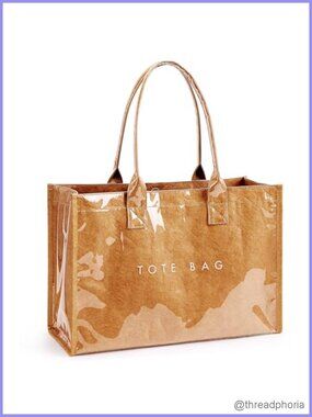 PVC Kraft Paper Tote Bag Wide Handle Waterproof Shoulder Handbag